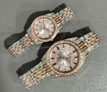 Luxury His & Hers Crystal Watch Set – Elegant Rose & Silver Couple Watch